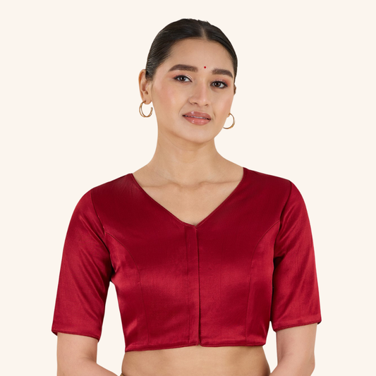 Studio Shringaar Women's Maroon Premium Soft Viscose Velvet Satin Readymade Saree Blouse In Rich Silky Colours (Design 3013)