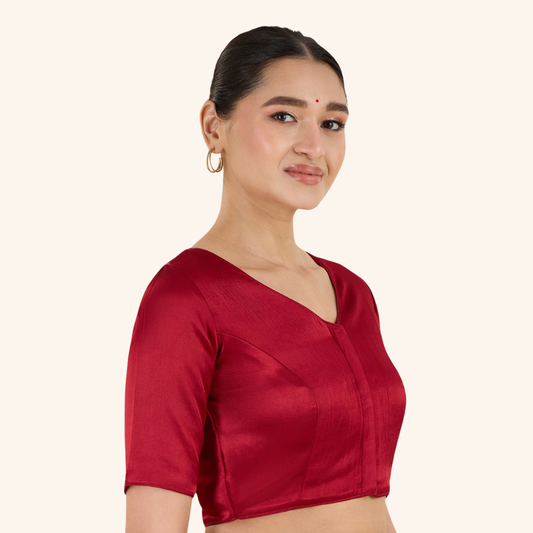 Studio Shringaar Women's Maroon Premium Soft Viscose Velvet Satin Readymade Saree Blouse In Rich Silky Colours (Design 3013)