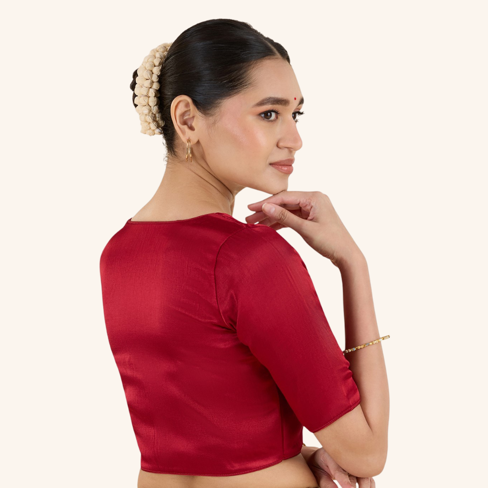 Studio Shringaar Women's Maroon Premium Soft Viscose Velvet Satin Readymade Saree Blouse In Rich Silky Colours (Design 3013)