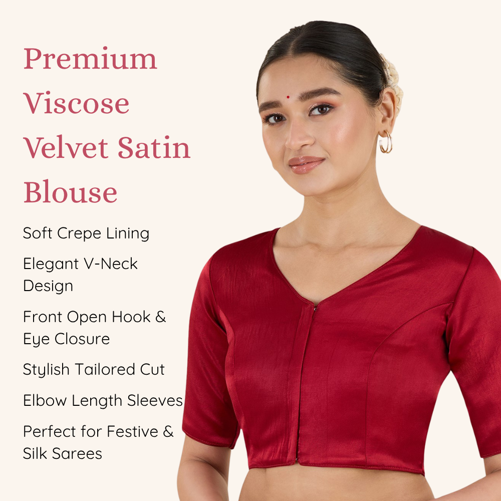 Studio Shringaar Women's Maroon Premium Soft Viscose Velvet Satin Readymade Saree Blouse In Rich Silky Colours (Design 3013)