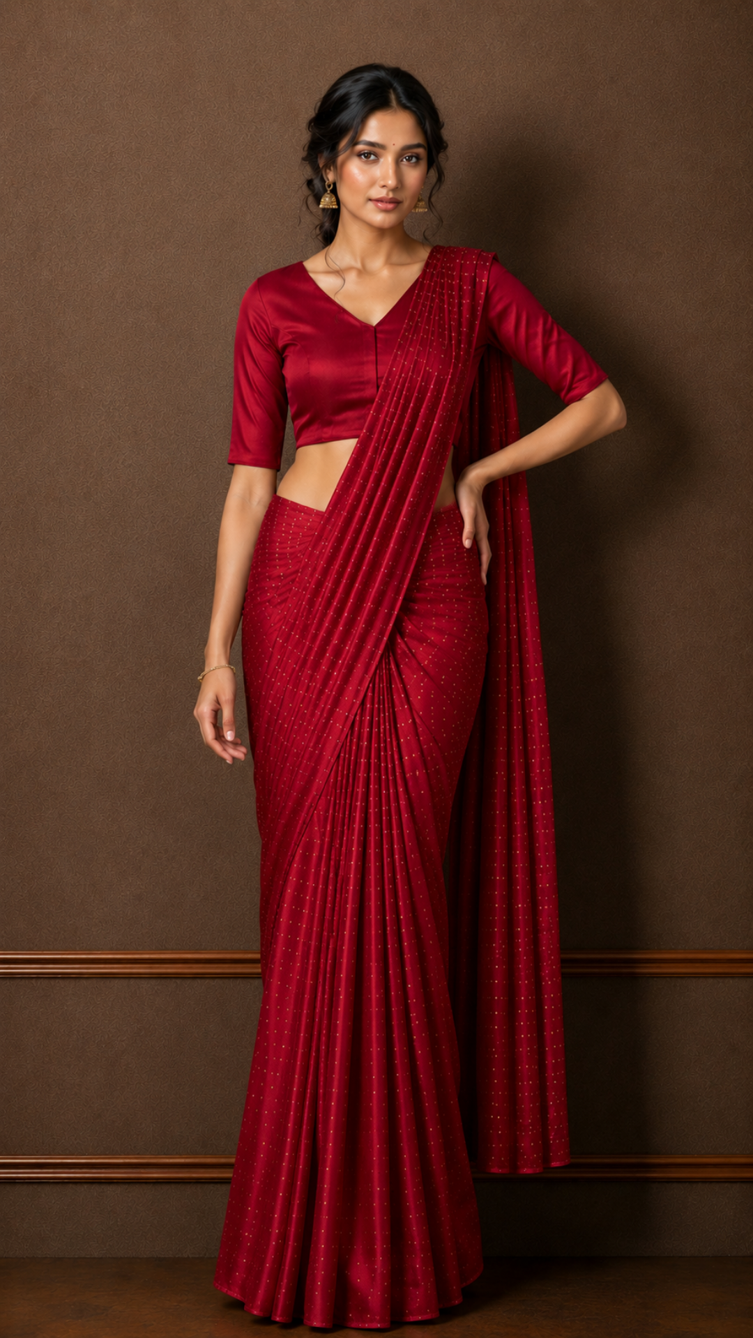 Studio Shringaar Women's Maroon Premium Soft Viscose Velvet Satin Readymade Saree Blouse In Rich Silky Colours (Design 3013)