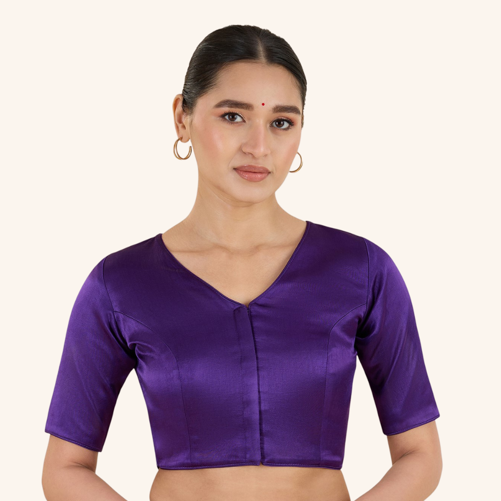 Studio Shringaar Women's Purple Premium Soft Viscose Velvet Satin Readymade Saree Blouse In Rich Silky Colours (Design 3013)