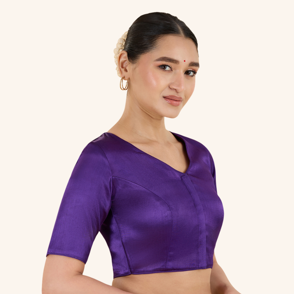 Studio Shringaar Women's Purple Premium Soft Viscose Velvet Satin Readymade Saree Blouse In Rich Silky Colours (Design 3013)