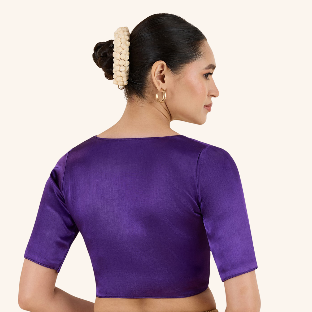 Studio Shringaar Women's Purple Premium Soft Viscose Velvet Satin Readymade Saree Blouse In Rich Silky Colours (Design 3013)