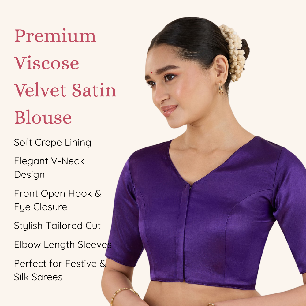 Studio Shringaar Women's Purple Premium Soft Viscose Velvet Satin Readymade Saree Blouse In Rich Silky Colours (Design 3013)
