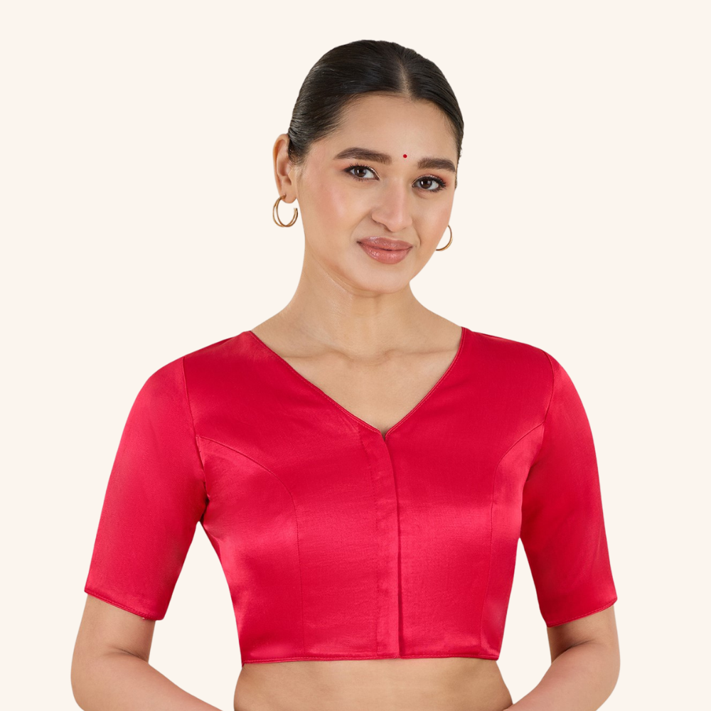 Studio Shringaar Women's Pink Premium Soft Viscose Velvet Satin Readymade Saree Blouse In Rich Silky Colours (Design 3013)