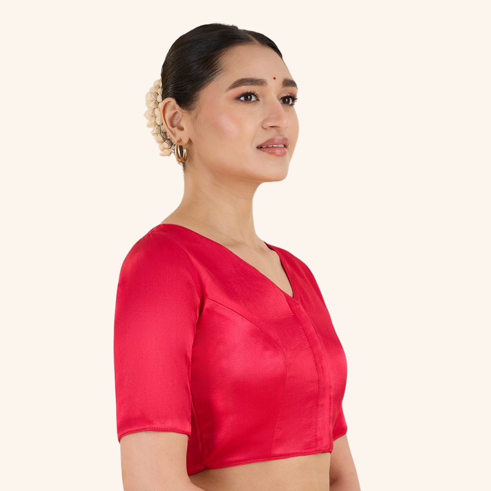 Studio Shringaar Women's Pink Premium Soft Viscose Velvet Satin Readymade Saree Blouse In Rich Silky Colours (Design 3013)