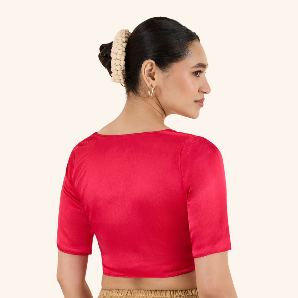 Studio Shringaar Women's Pink Premium Soft Viscose Velvet Satin Readymade Saree Blouse In Rich Silky Colours (Design 3013)