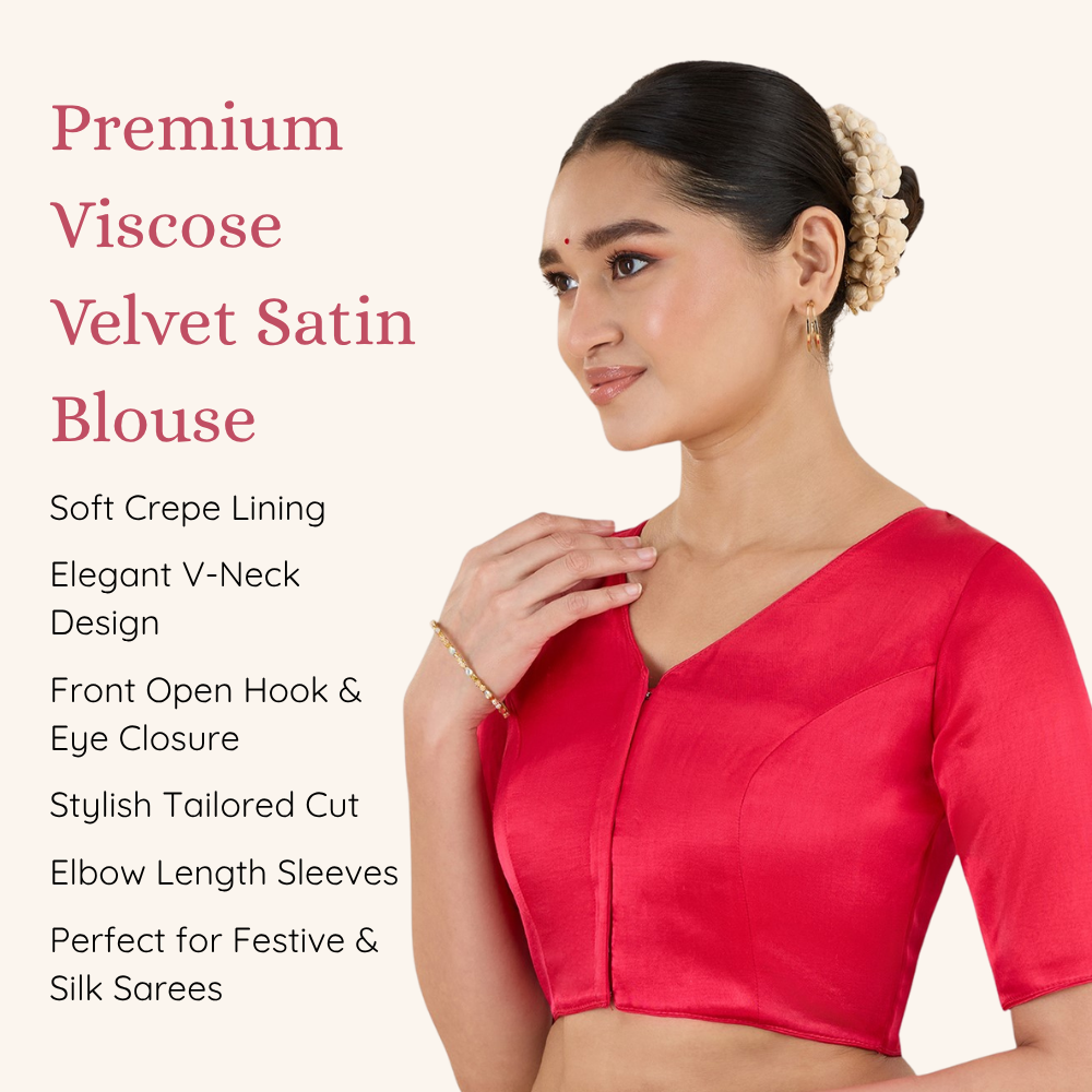 Studio Shringaar Women's Pink Premium Soft Viscose Velvet Satin Readymade Saree Blouse In Rich Silky Colours (Design 3013)