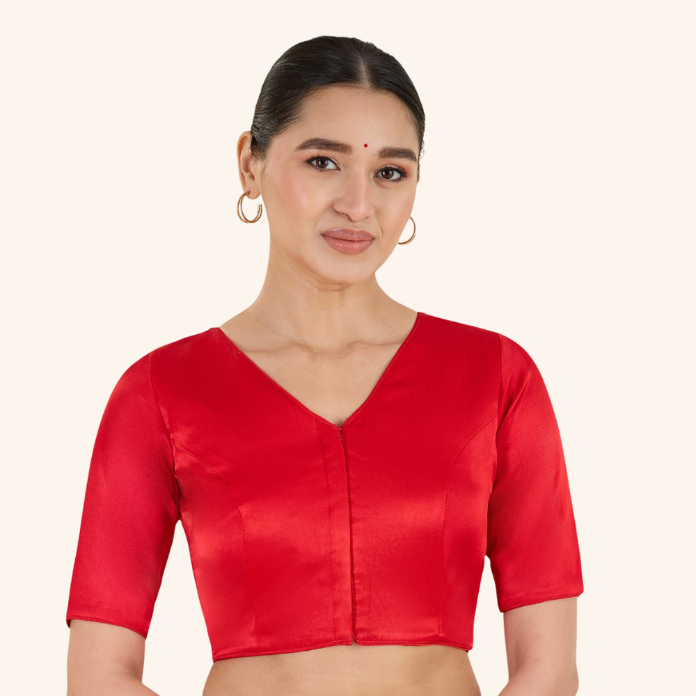 Studio Shringaar Women's Red Premium Soft Viscose Velvet Satin Readymade Saree Blouse In Rich Silky Colours (Design 3013)