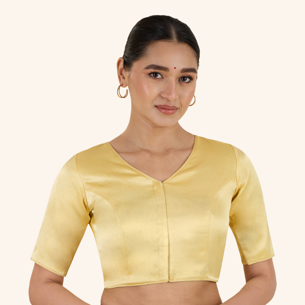 Studio Shringaar Women's Yellow Premium Soft Viscose Velvet Satin Readymade Saree Blouse In Rich Silky Colours (Design 3013)