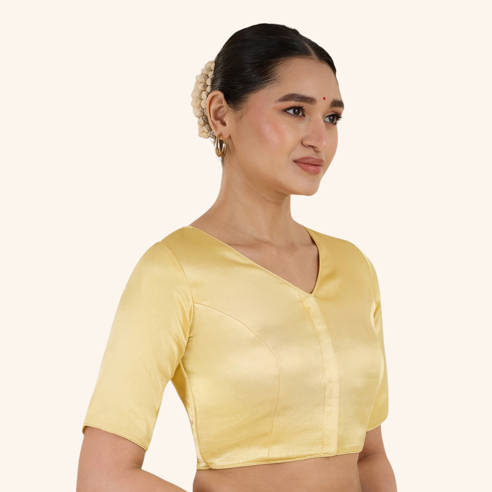 Studio Shringaar Women's Yellow Premium Soft Viscose Velvet Satin Readymade Saree Blouse In Rich Silky Colours (Design 3013)