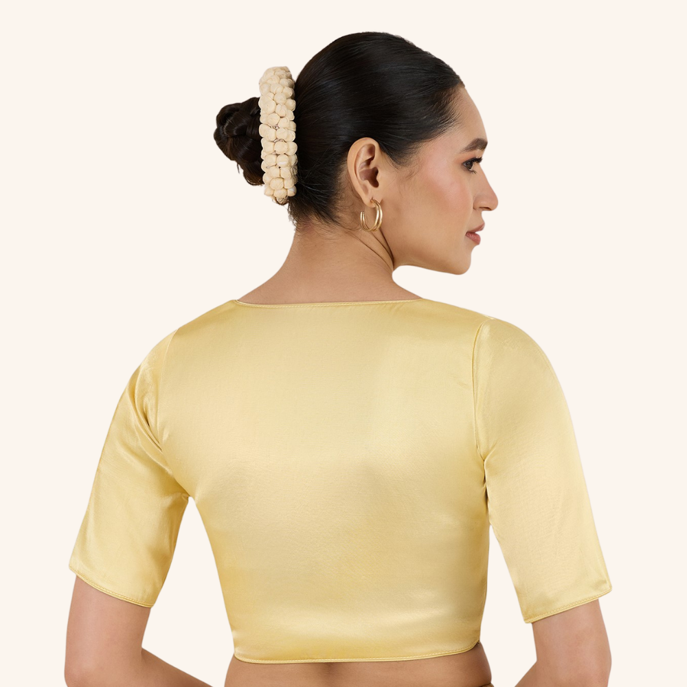 Studio Shringaar Women's Yellow Premium Soft Viscose Velvet Satin Readymade Saree Blouse In Rich Silky Colours (Design 3013)