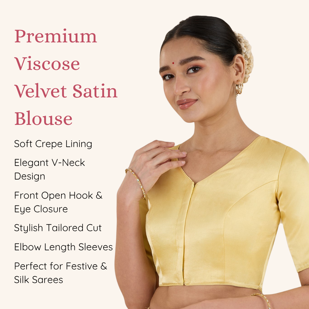 Studio Shringaar Women's Yellow Premium Soft Viscose Velvet Satin Readymade Saree Blouse In Rich Silky Colours (Design 3013)