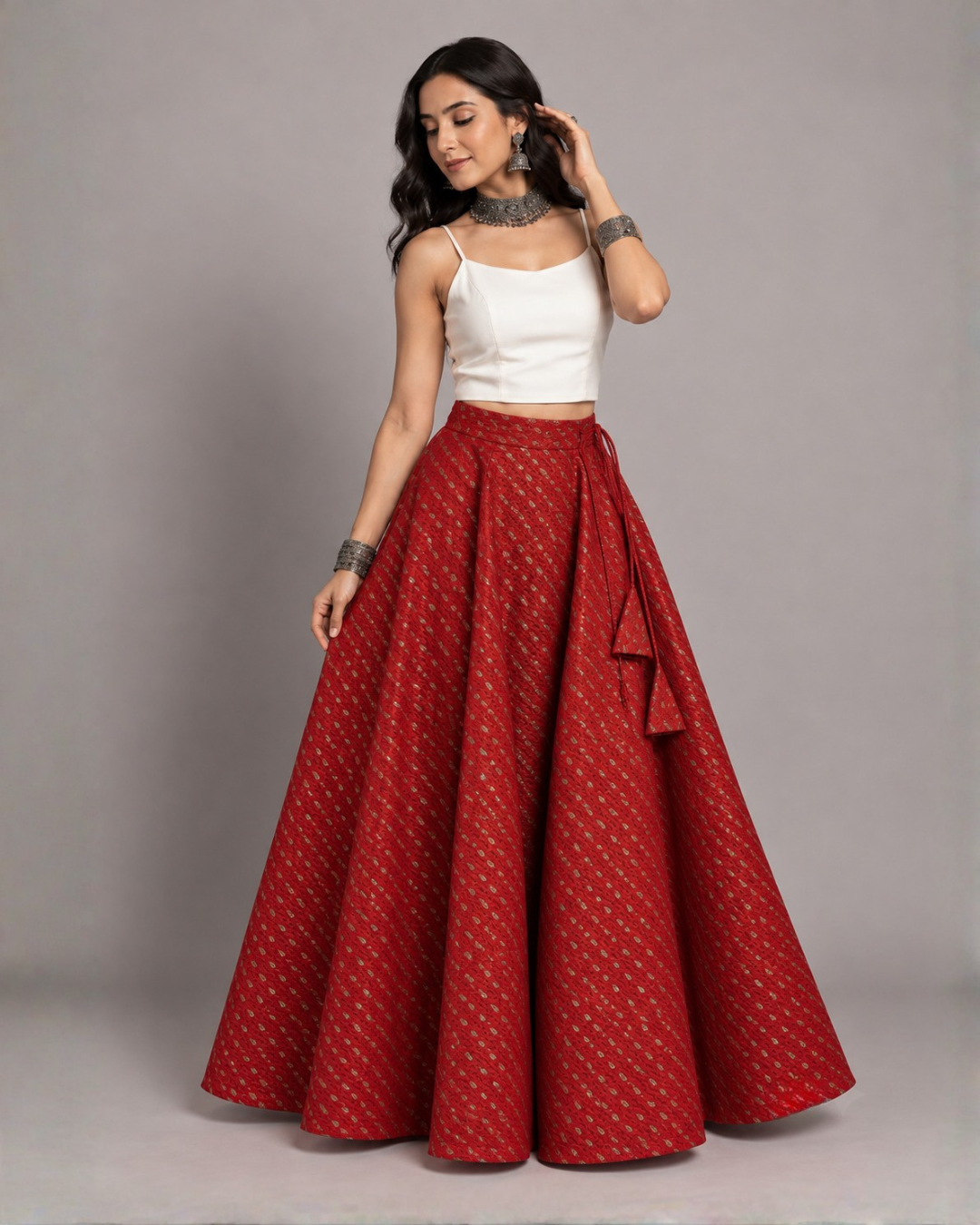 Studio Shringaar Women's Readymade Red Skirt Lehenga (Design 1036)