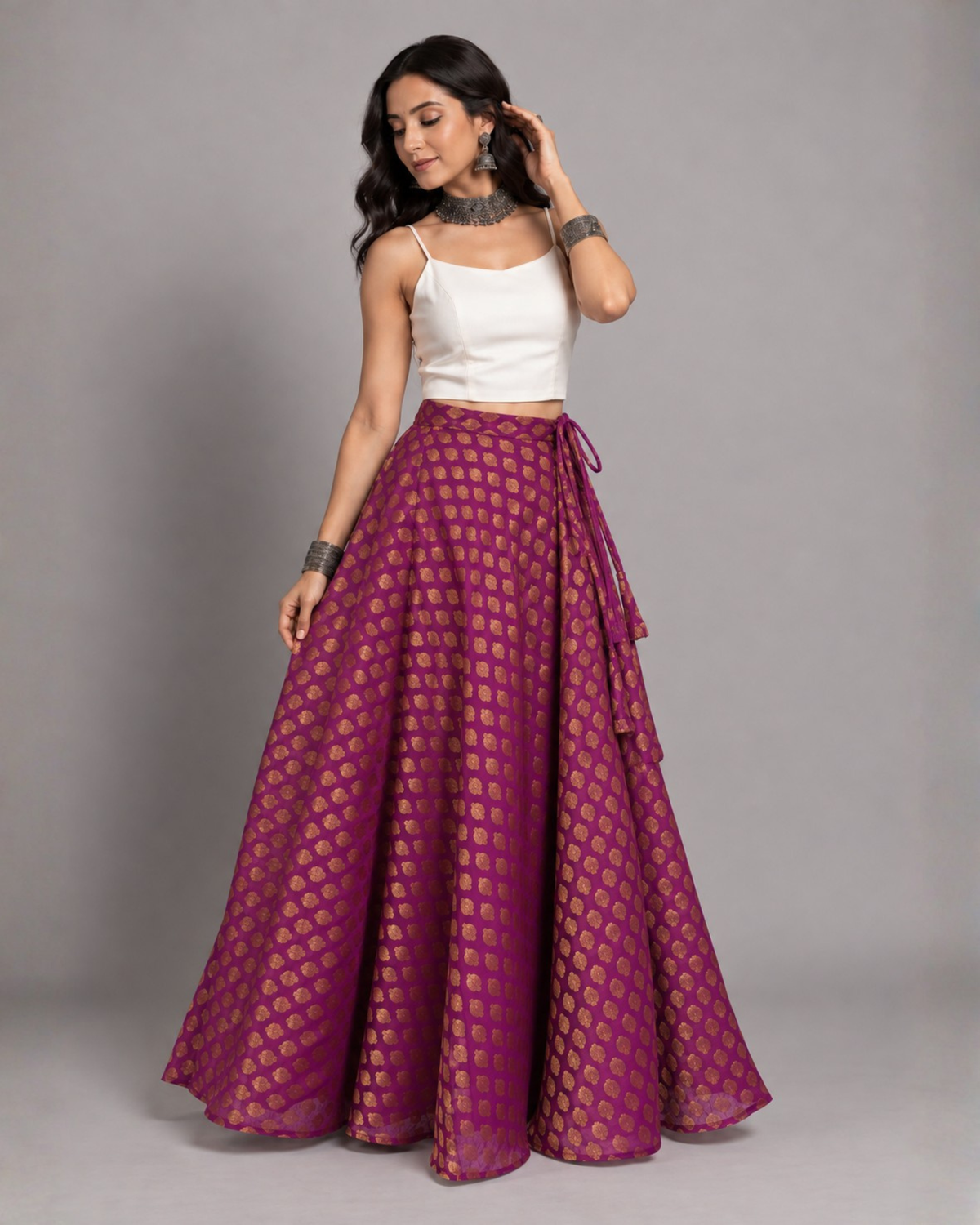 Studio Shringaar Women's Readymade Wine Skirt Lehenga (Design 1052)