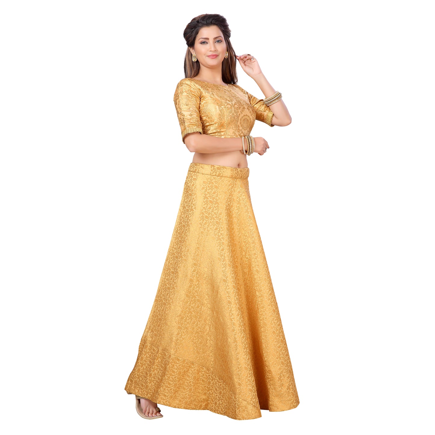 Women's Gold Benaras Brocade Skirt (Design 602)