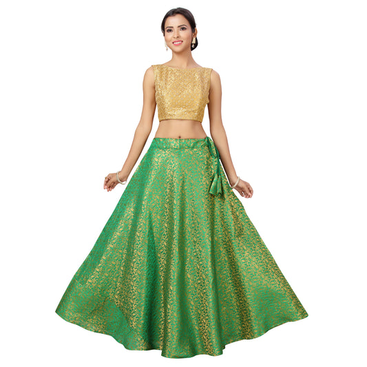 Women's Green Benaras Brocade Skirt (Design 602)