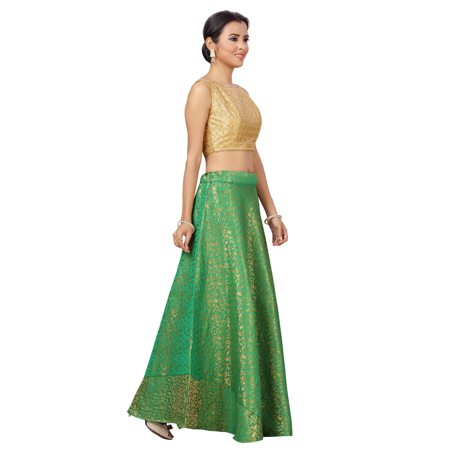 Women's Green Benaras Brocade Skirt (Design 602)