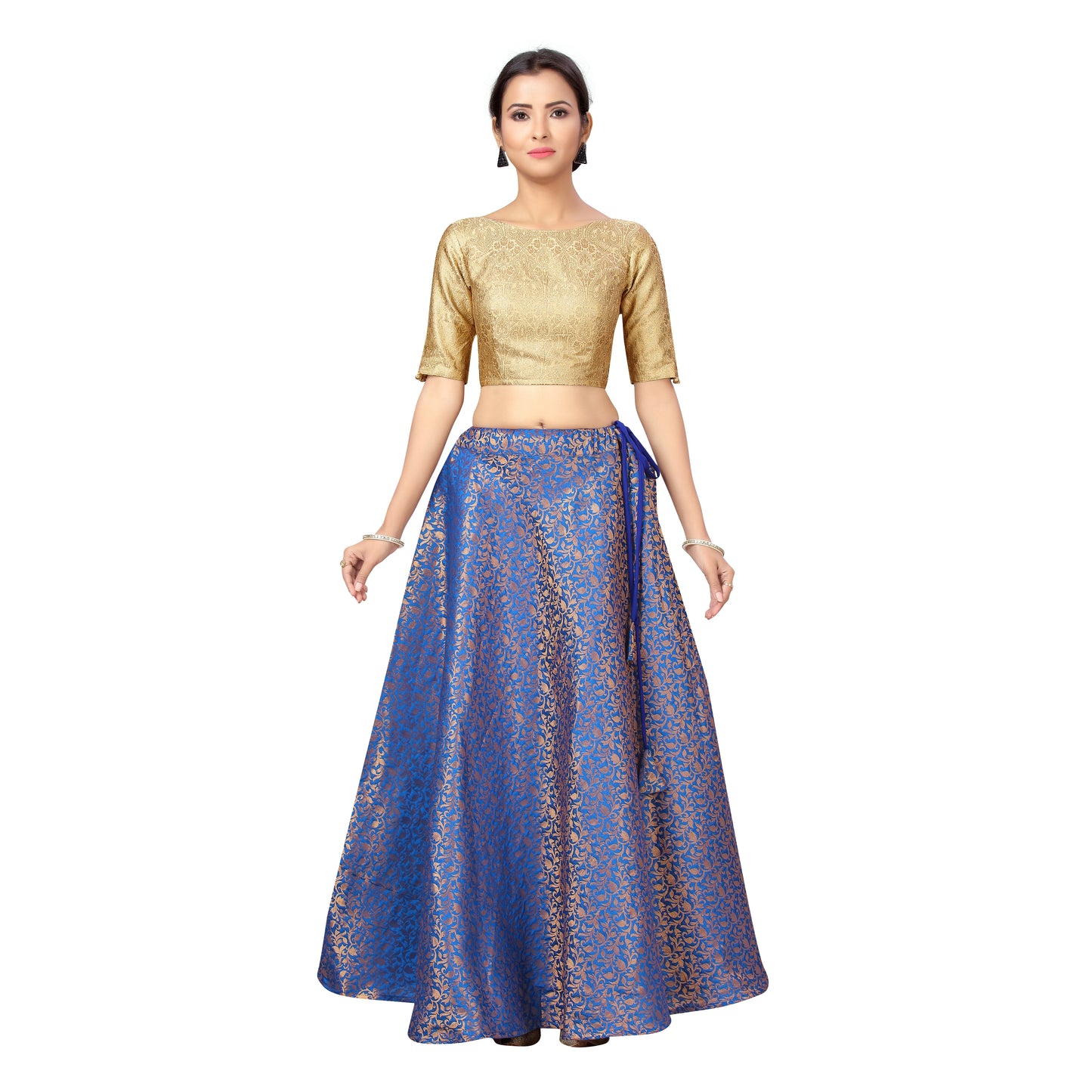 Women's Benaras Brocade Skirt Lehenga Ghaghra (0602 - Midnight Blue)