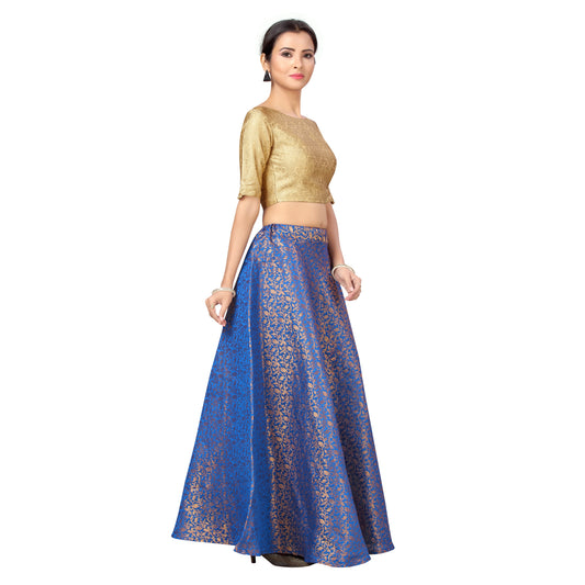 Women's Benaras Brocade Skirt Lehenga Ghaghra (0602 - Midnight Blue)
