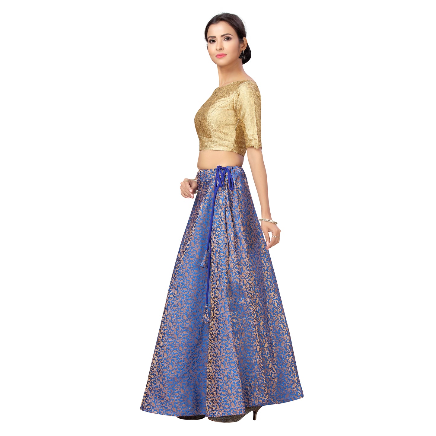 Women's Benaras Brocade Skirt Lehenga Ghaghra (0602 - Midnight Blue)