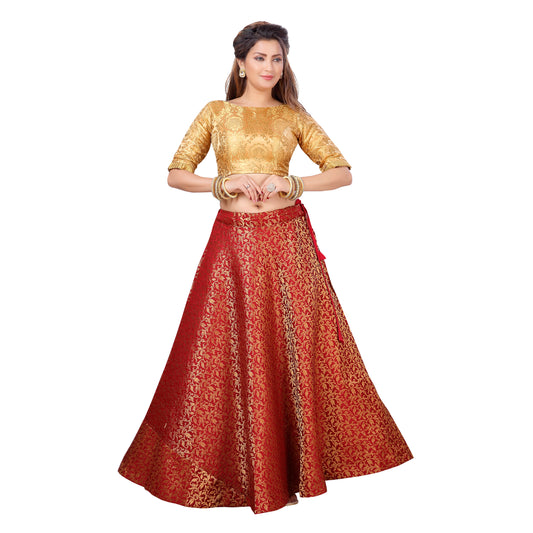 Women's Maroon Benaras Brocade Skirt (Design 602)