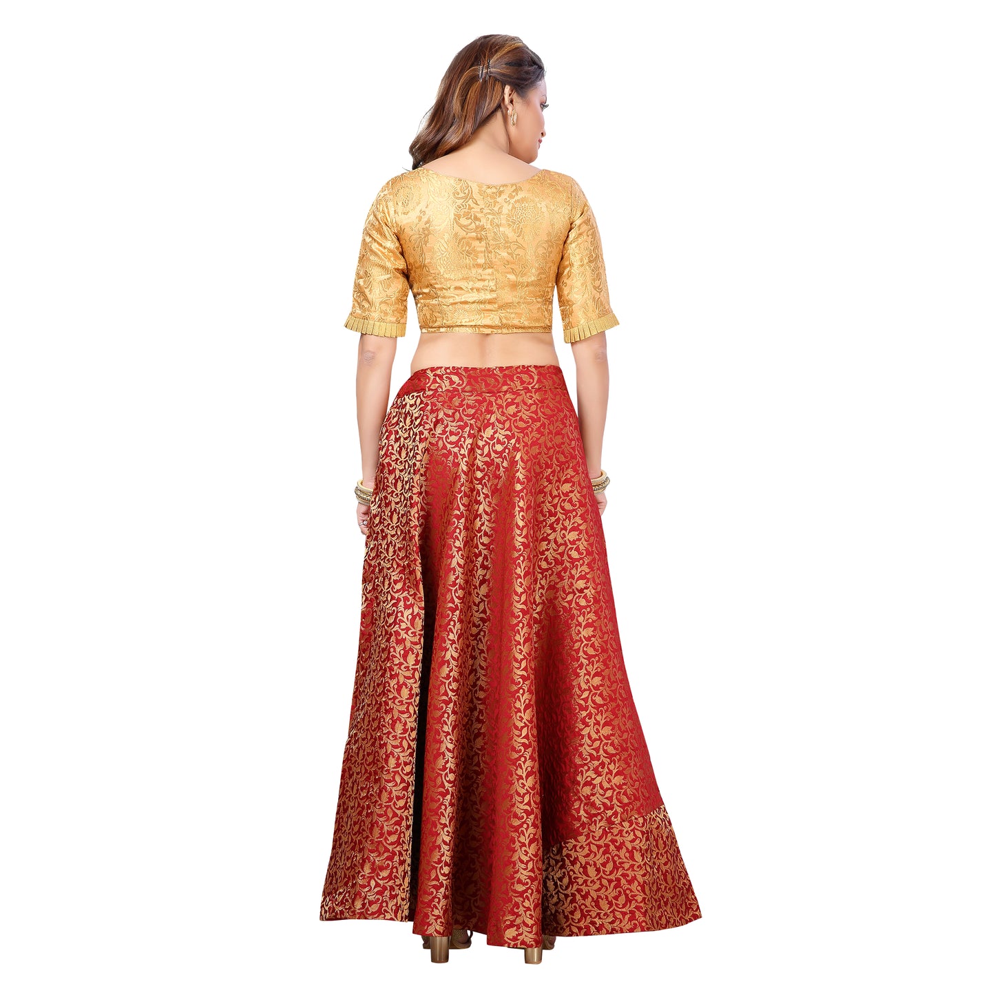 Women's Maroon Benaras Brocade Skirt (Design 602)