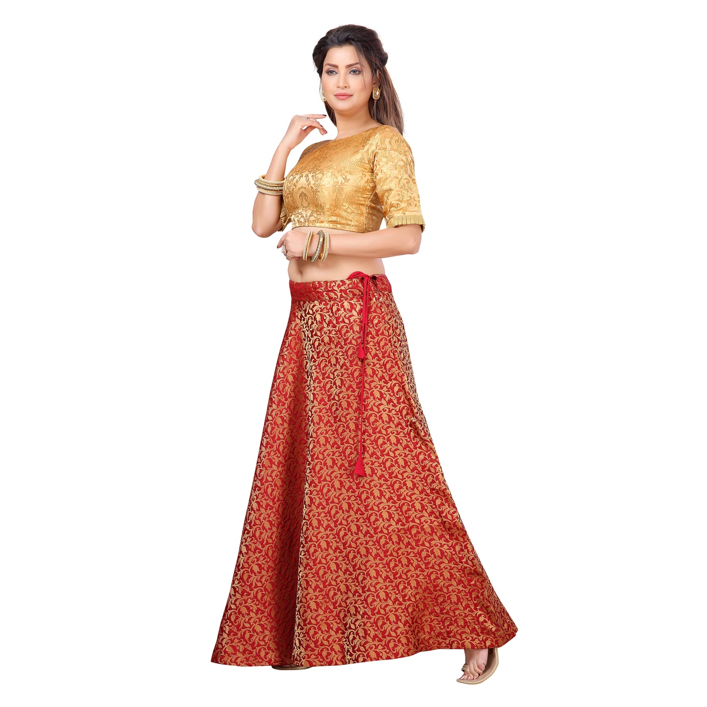 Women's Maroon Benaras Brocade Skirt (Design 602)