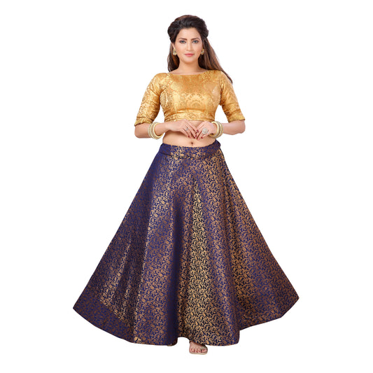 Women's Navy Blue Benaras Brocade Skirt (Design 602)