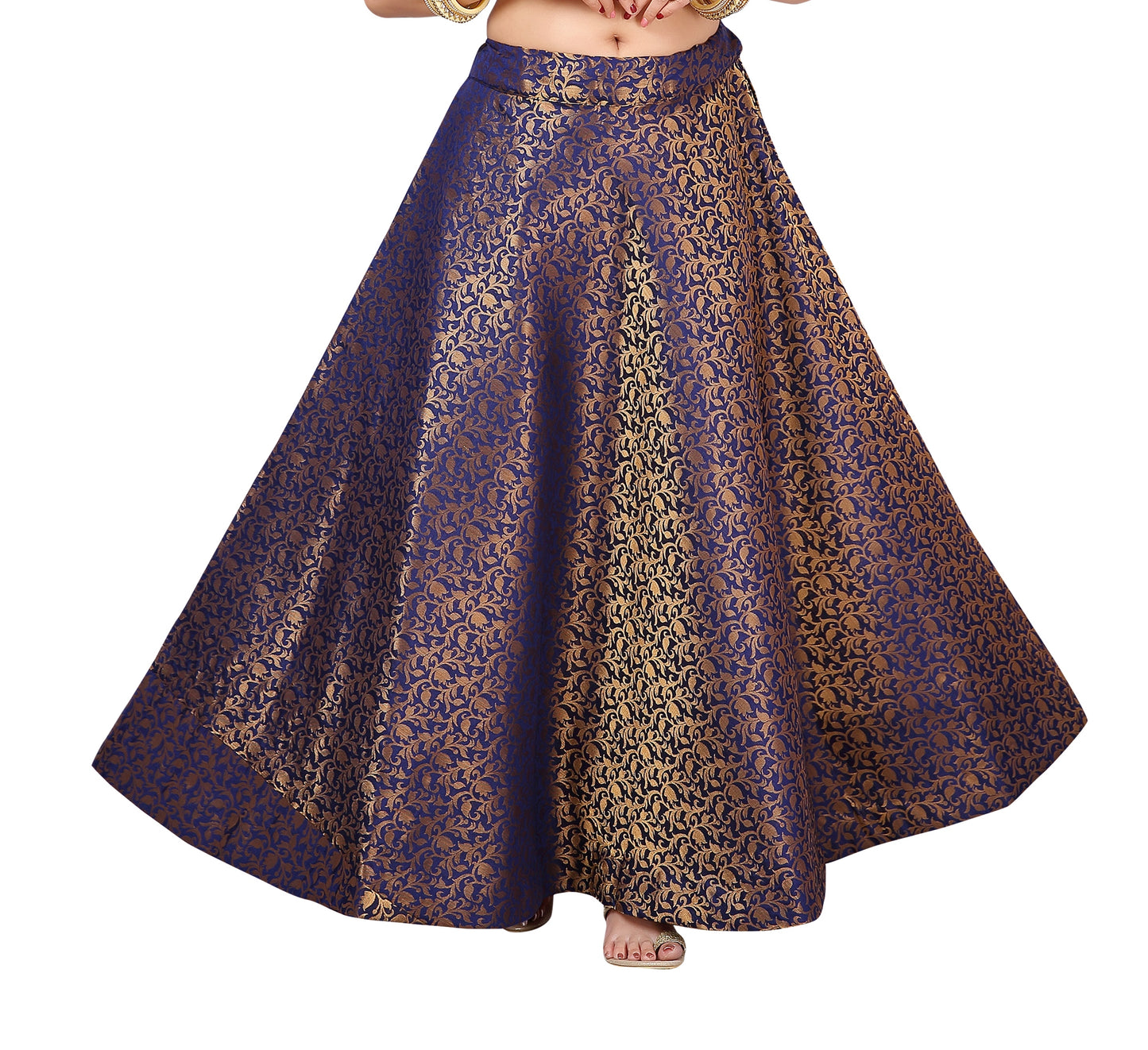 Women's Navy Blue Benaras Brocade Skirt (Design 602)