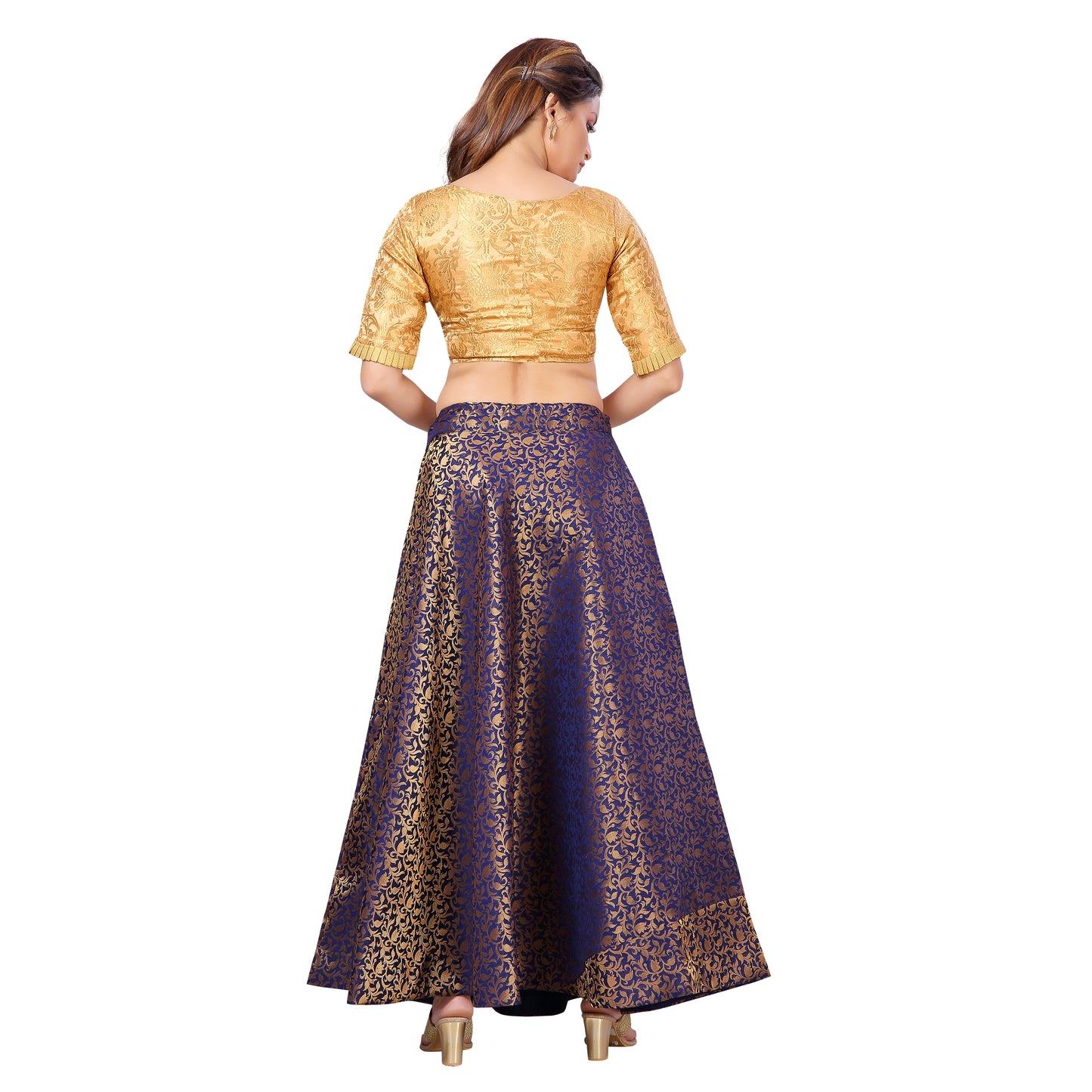 Women's Navy Blue Benaras Brocade Skirt (Design 602)