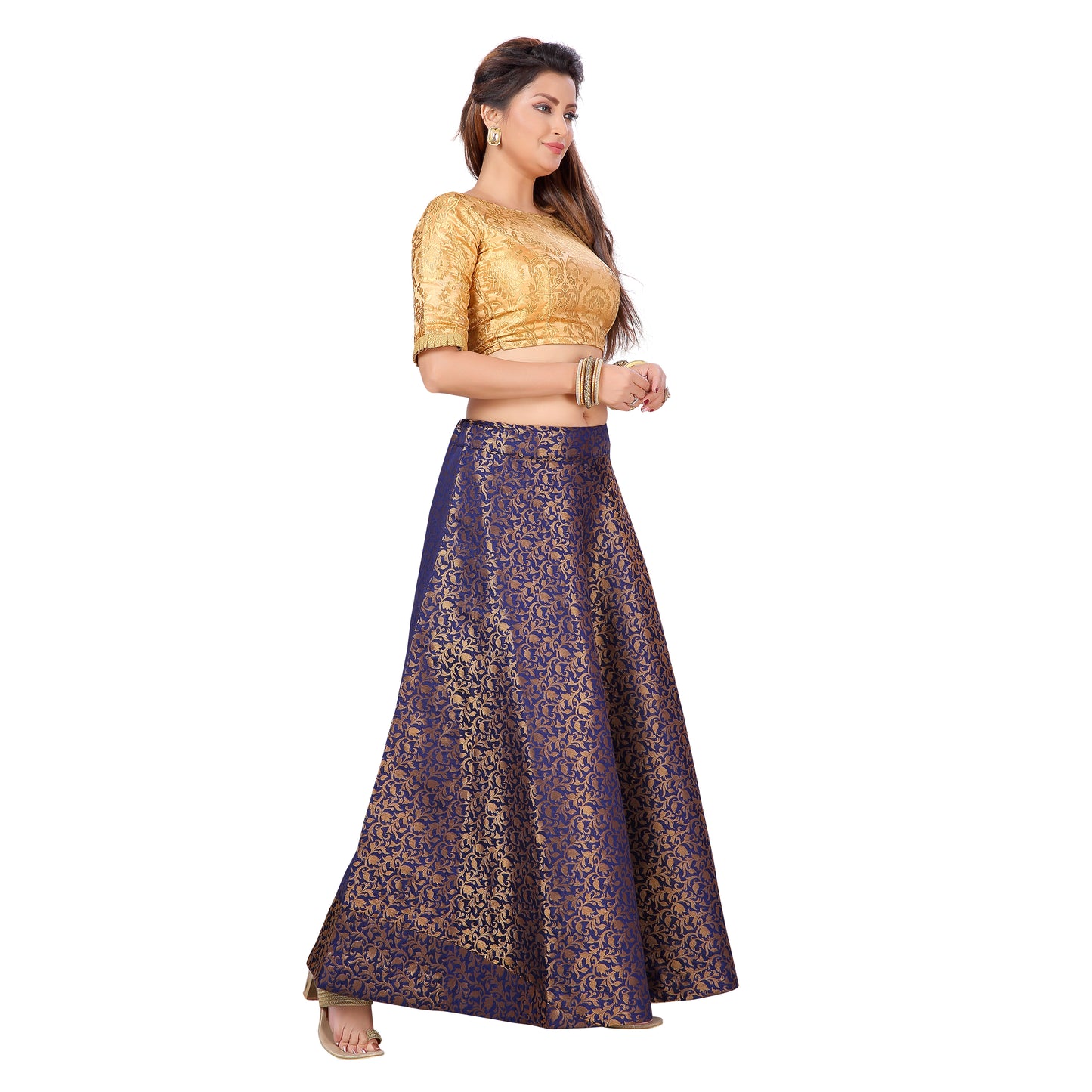 Women's Navy Blue Benaras Brocade Skirt (Design 602)