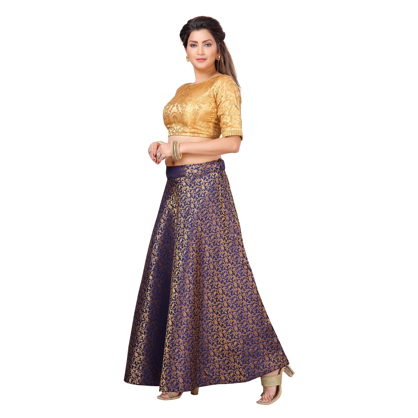 Women's Navy Blue Benaras Brocade Skirt (Design 602)