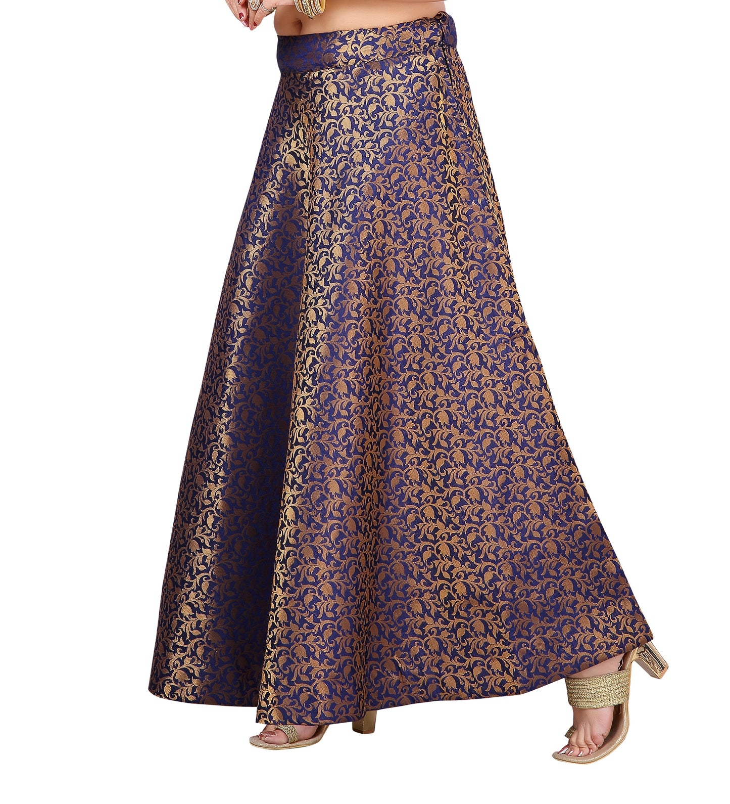 Women's Navy Blue Benaras Brocade Skirt (Design 602)