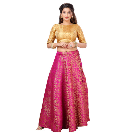 Women's Benaras Brocade Skirt Lehenga Ghaghra (0602 - Pink)