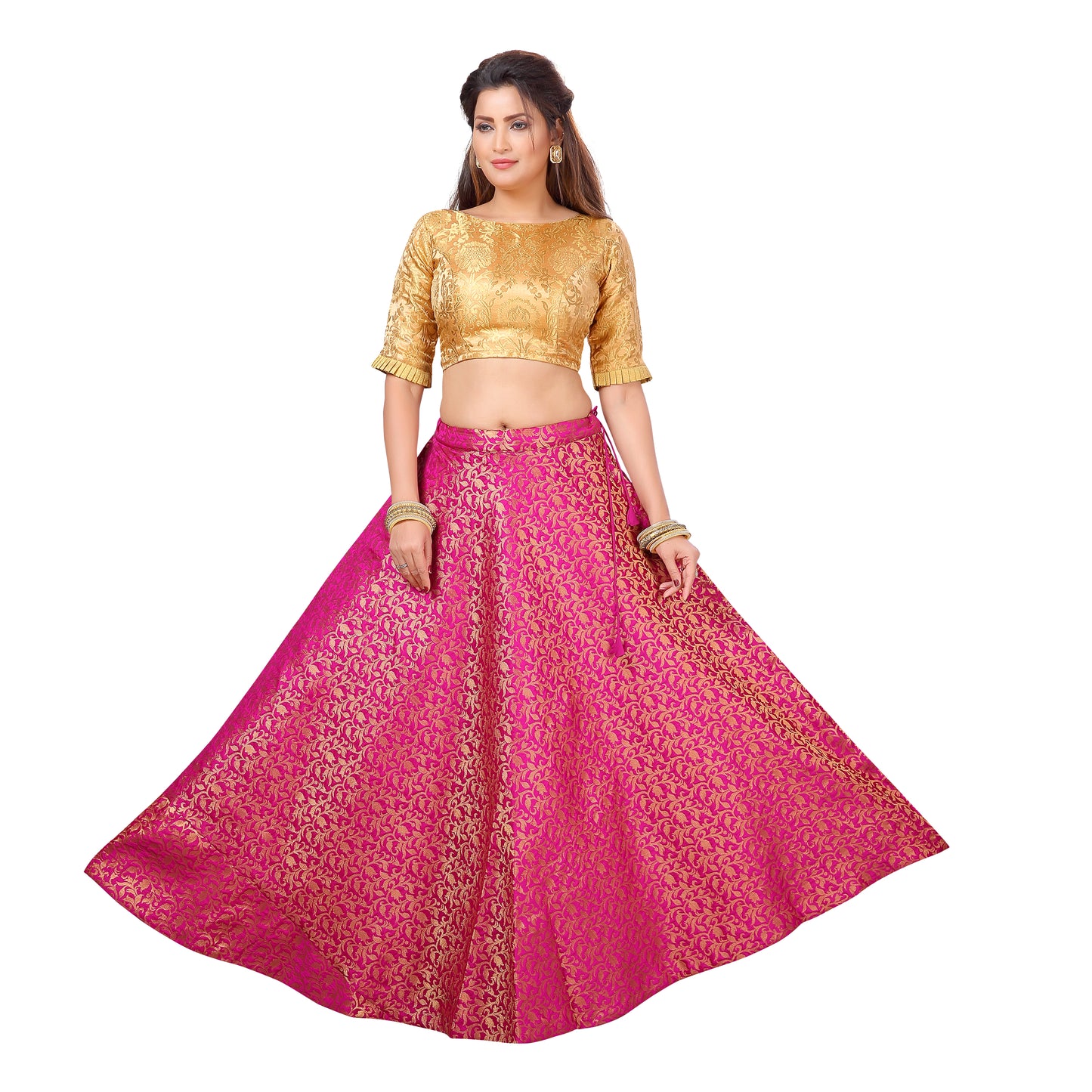 Women's Benaras Brocade Skirt Lehenga Ghaghra (0602 - Pink)