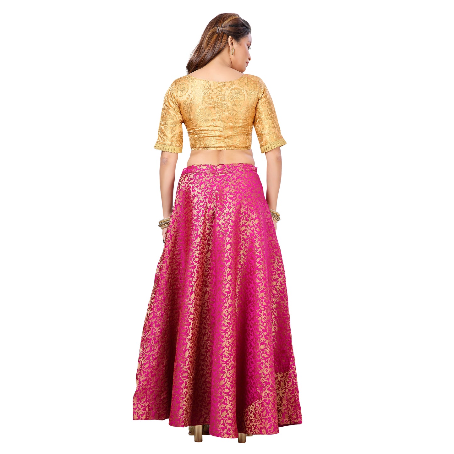 Women's Benaras Brocade Skirt Lehenga Ghaghra (0602 - Pink)