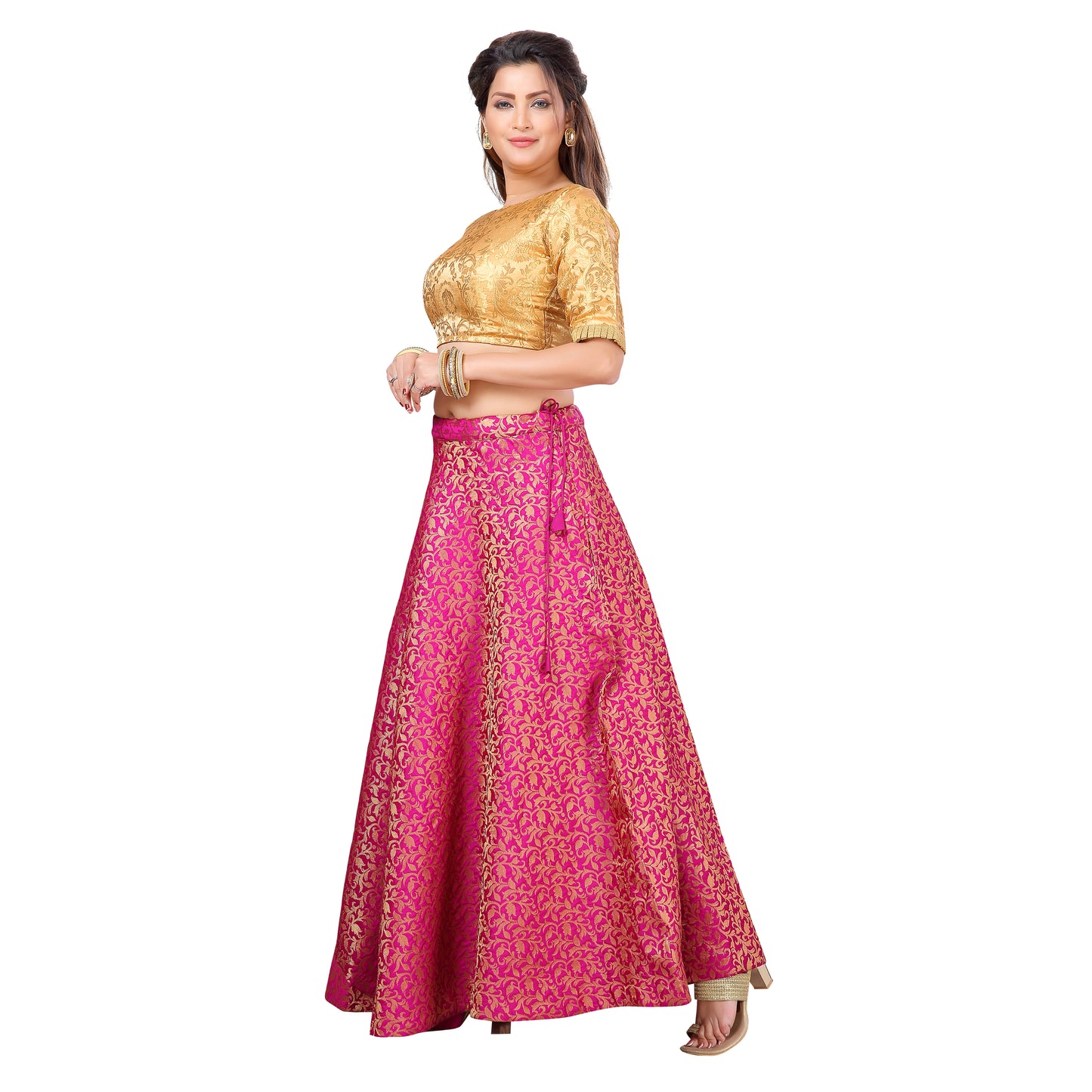 Women's Benaras Brocade Skirt Lehenga Ghaghra (0602 - Pink)