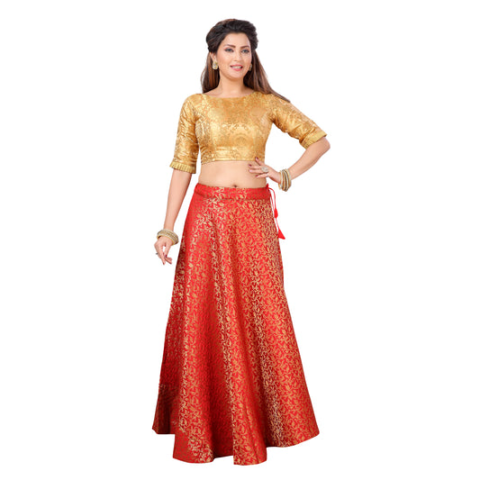 Women's Red Benaras Brocade Skirt (Design 602)