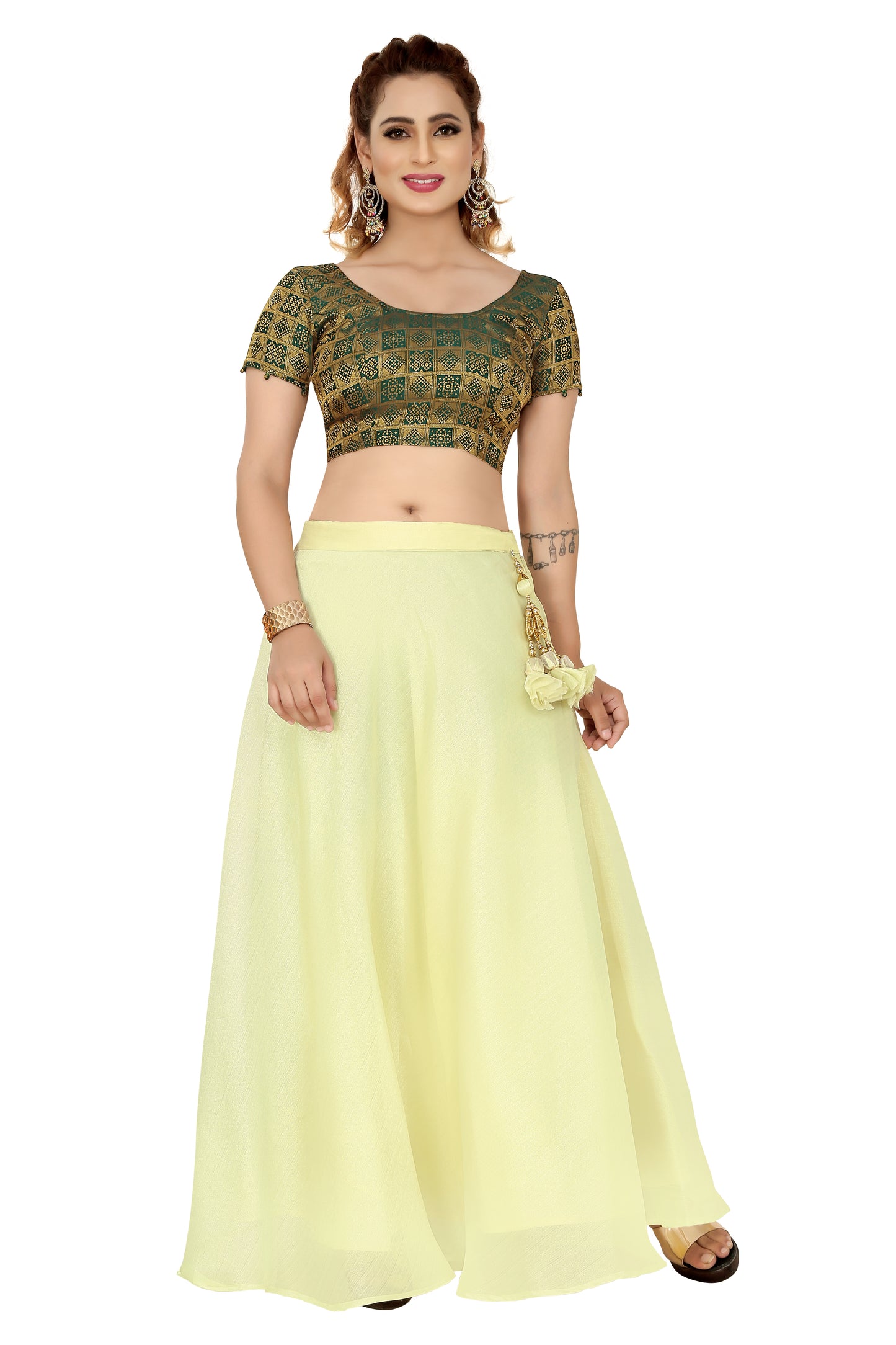 Women's Organza Skirt Lehenga Ghaghra With Cancan (0608 - Yellow)