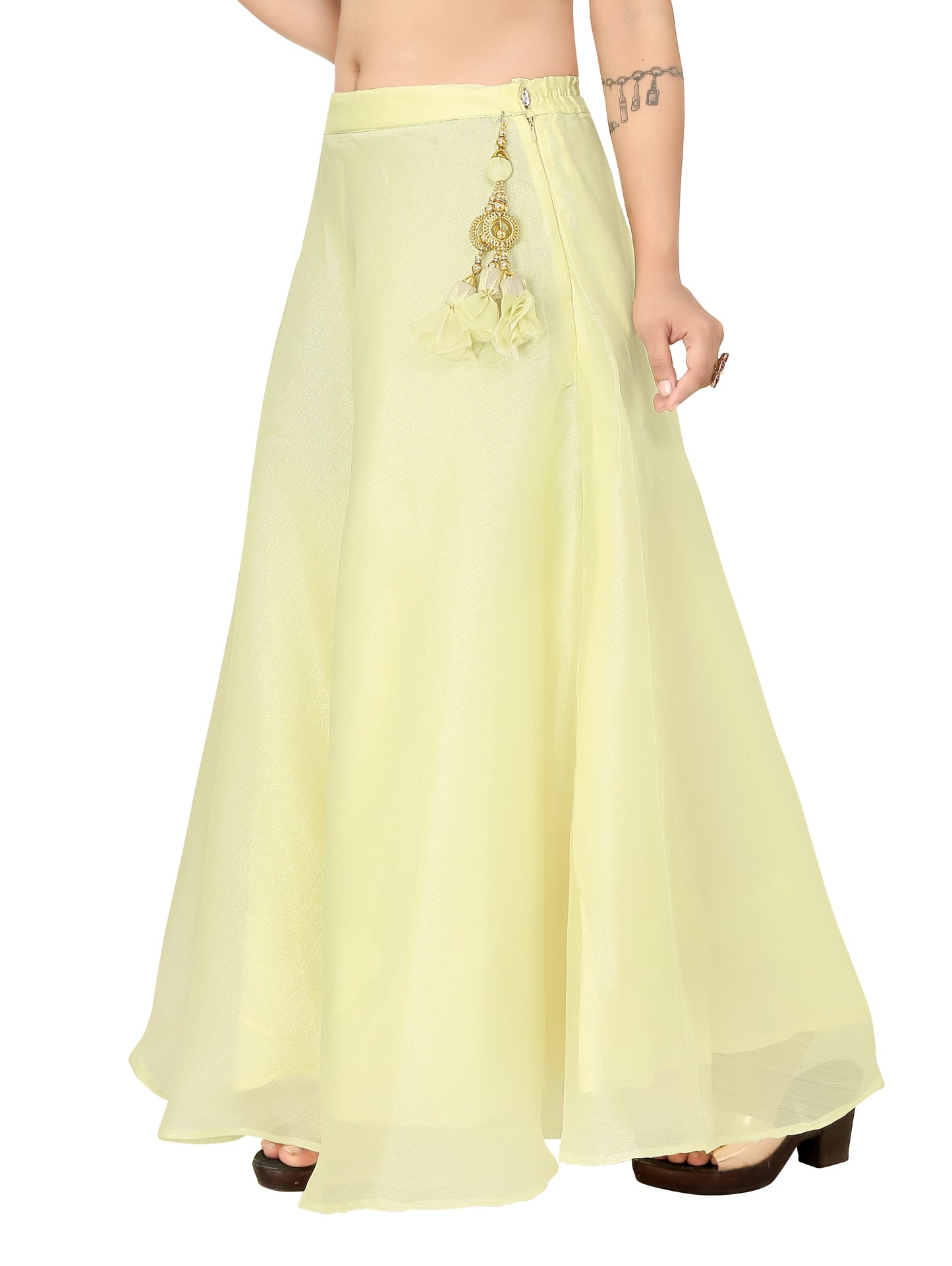 Women's Organza Skirt Lehenga Ghaghra With Cancan (0608 - Yellow)