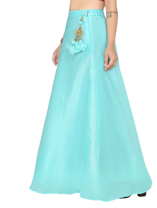 Women's Organza Skirt Lehenga Ghaghra With Cancan (0608 - Sky Blue)