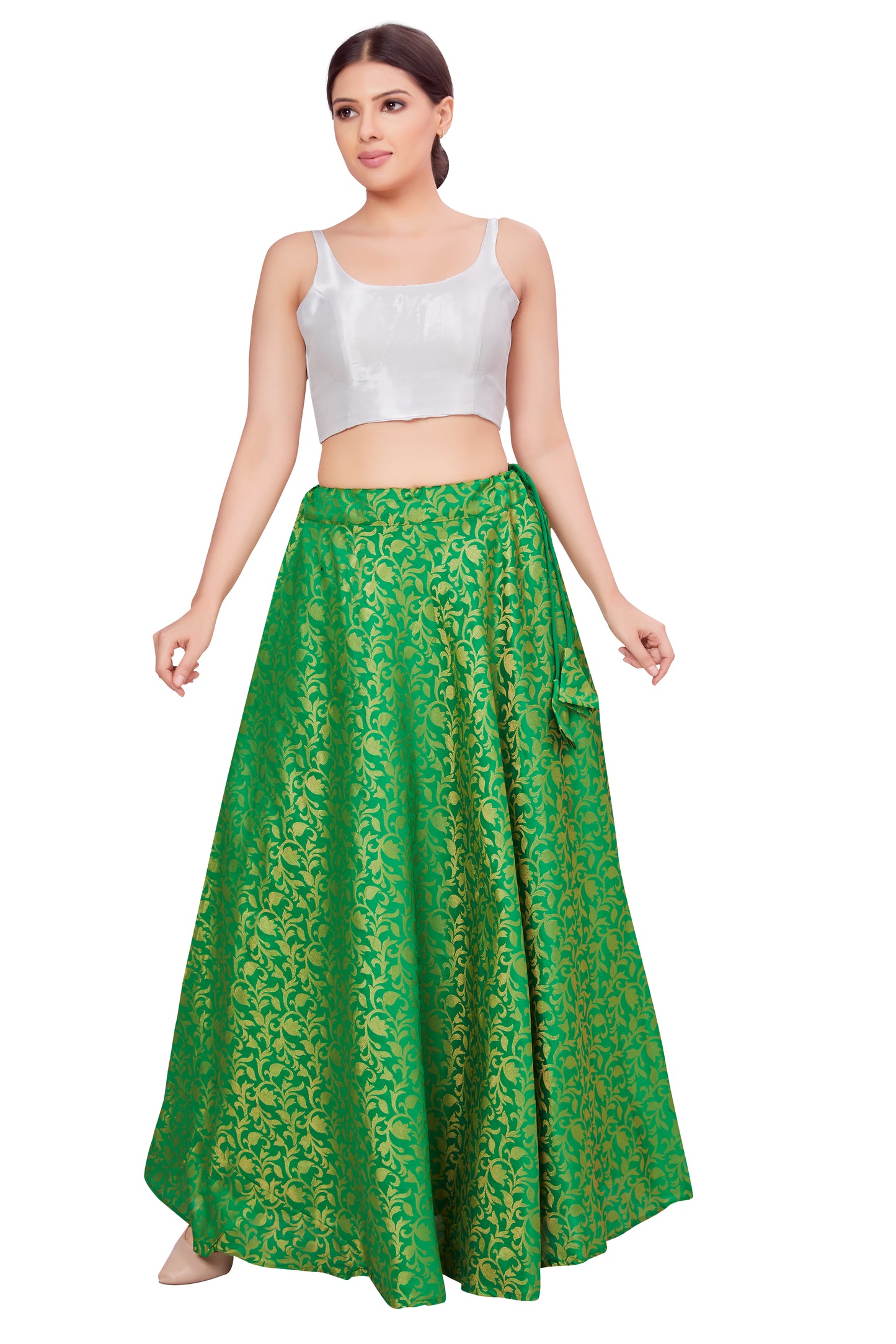 Women's Green Benaras Brocade Skirt (Design 609)