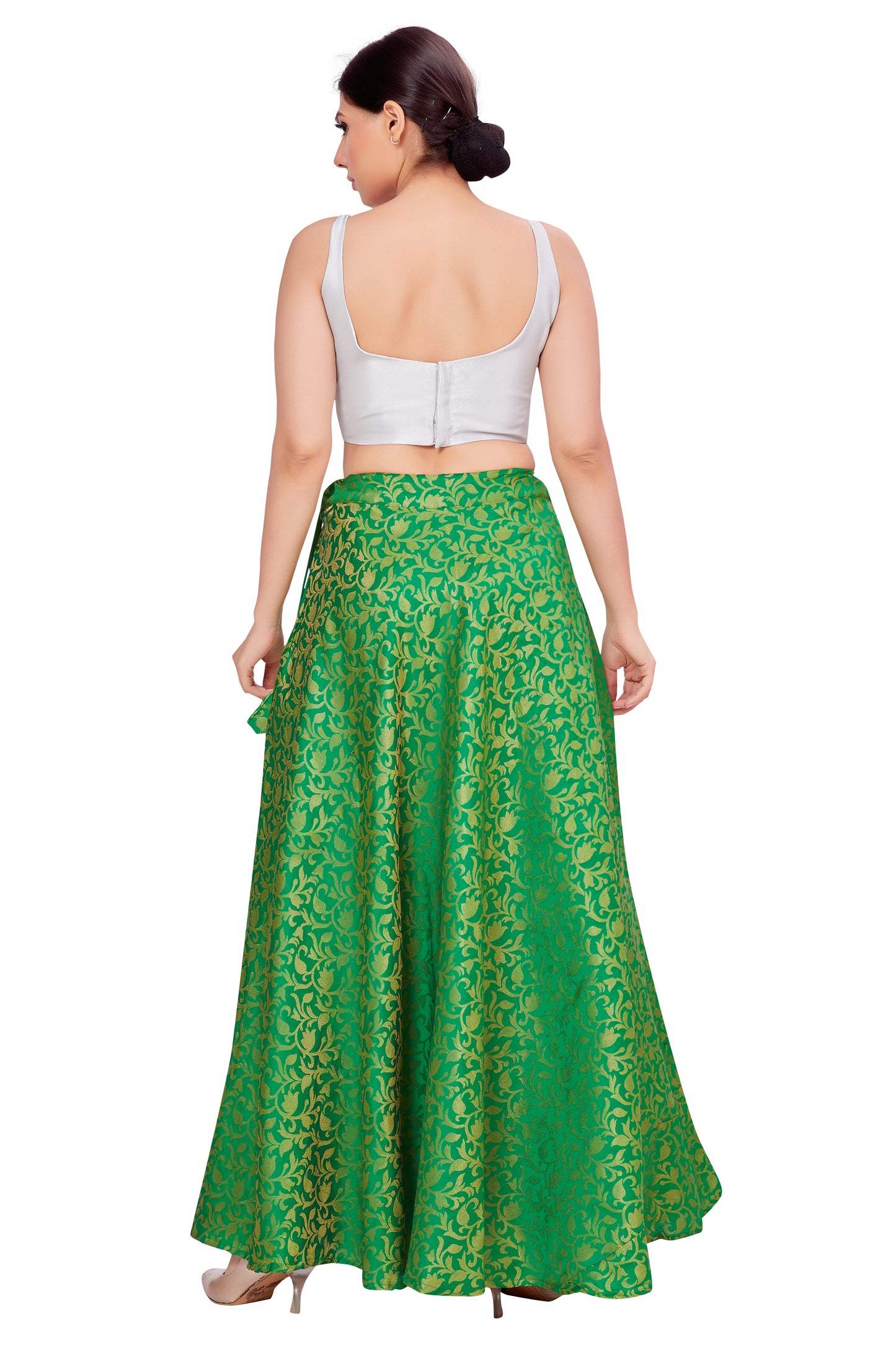 Women's Green Benaras Brocade Skirt (Design 609)