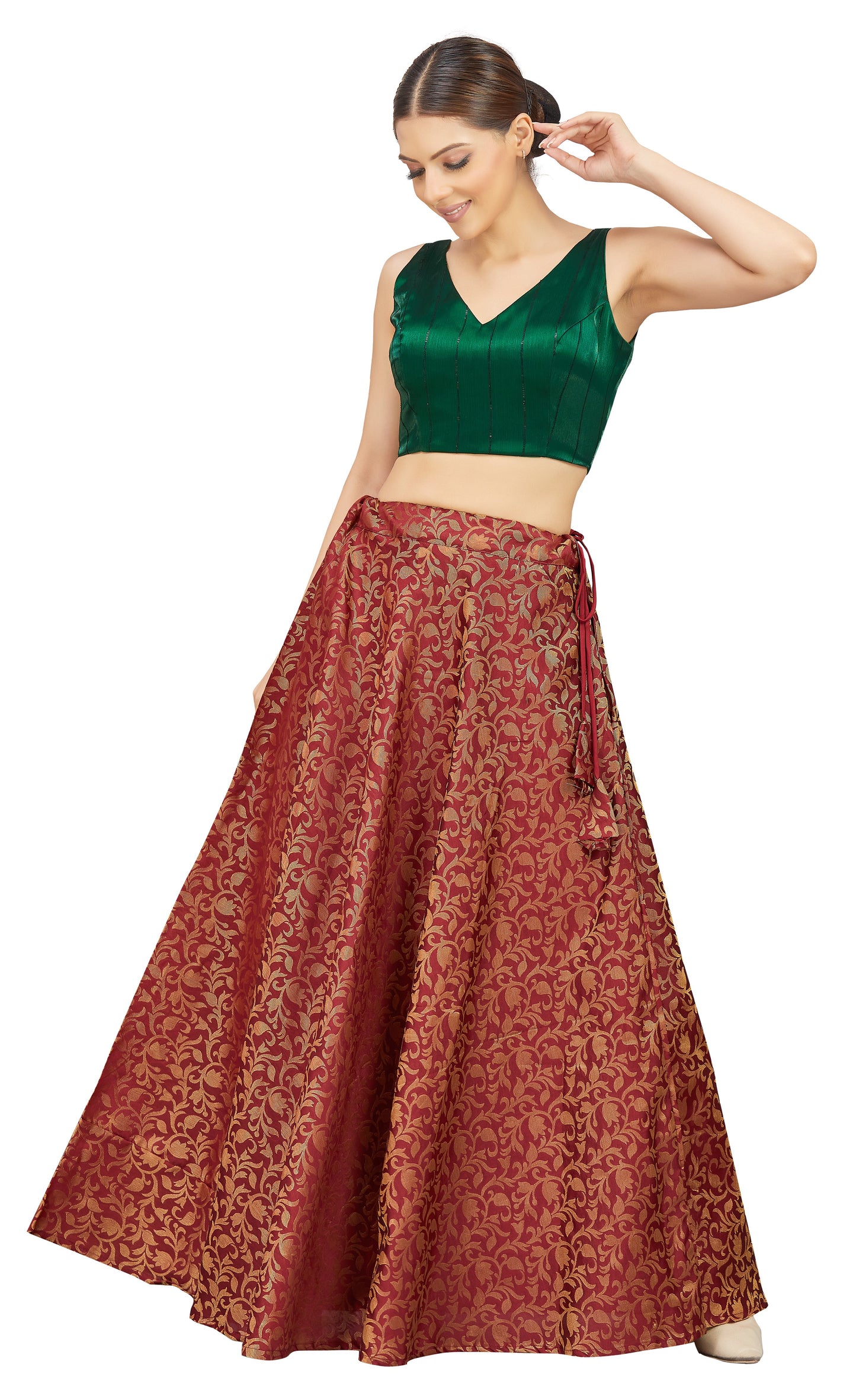 Women's Maroon Benaras Brocade Skirt (Design 609)