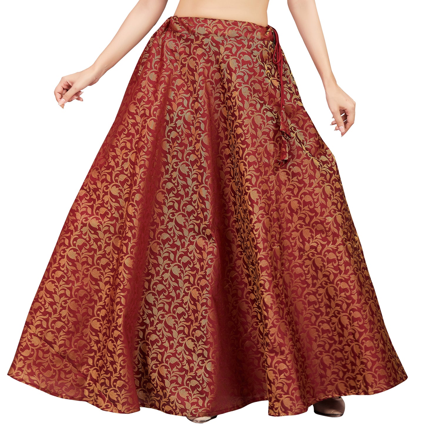 Women's Maroon Benaras Brocade Skirt (Design 609)