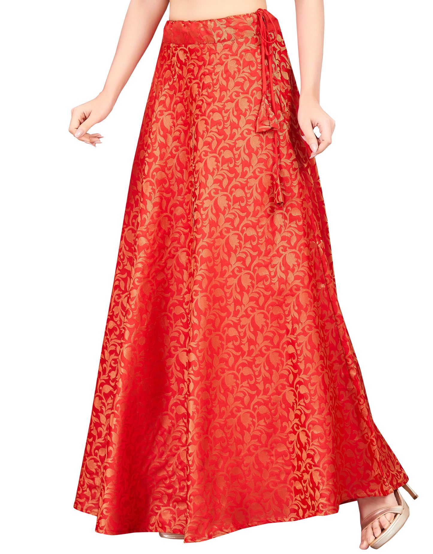 Women's Red Benaras Brocade Skirt (Design 609)