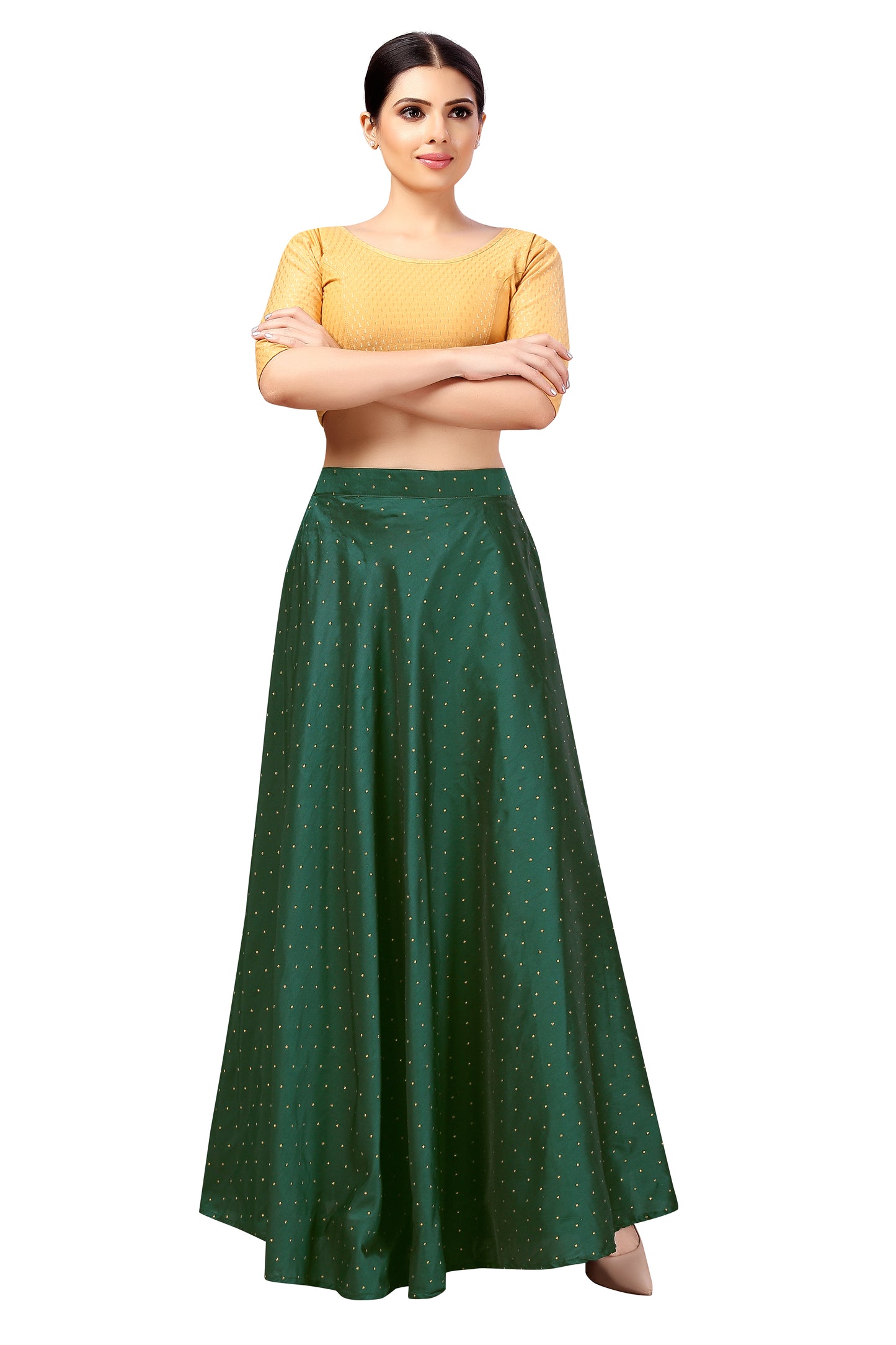 Women's Bottle Green Taffeta Skirt (Design 0613)