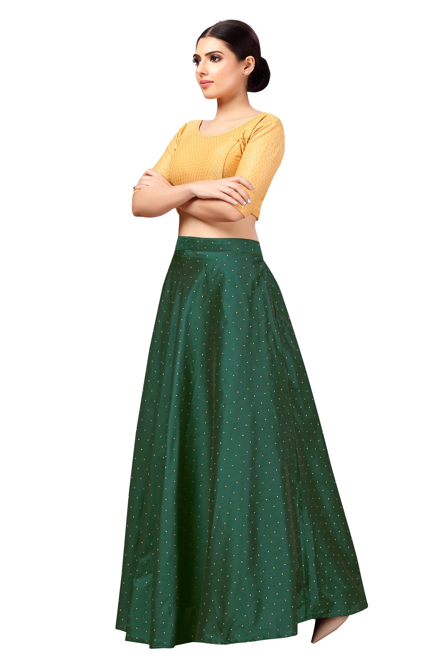 Women's Bottle Green Taffeta Skirt (Design 0613)